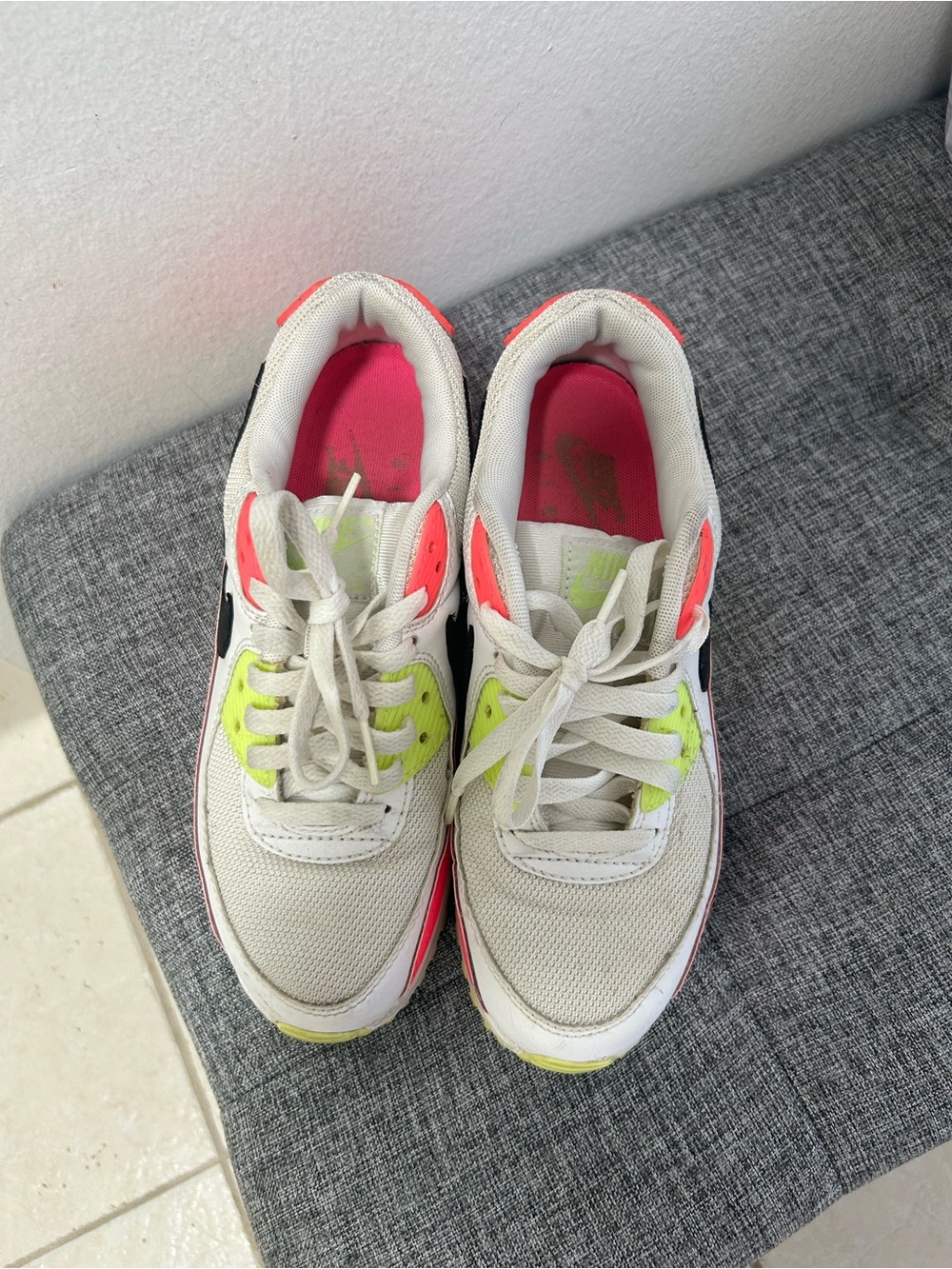 Nike Women’s White Sneakers with Neon Pink & Lime Accents